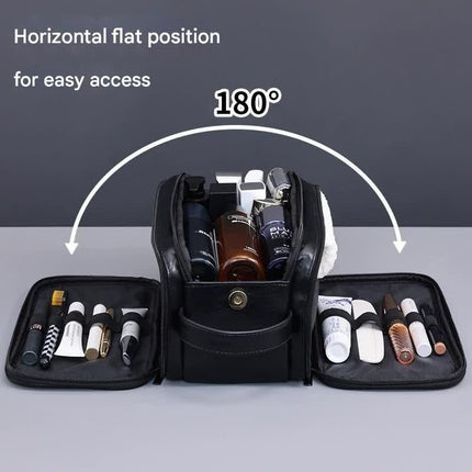Large Capacity PU Leather Toiletry Bag - Multi-Compartment Dopp Kit & Cosmetic Organizer(black).