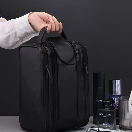 Large Capacity PU Leather Toiletry Bag - Multi-Compartment Dopp Kit & Cosmetic Organizer(Brown).