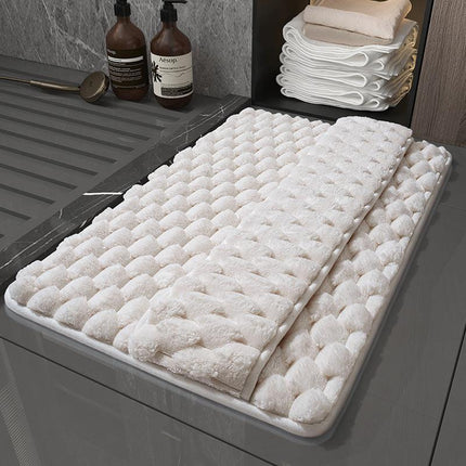 Luxury Plush Memory Foam Bath Mat with Foot Drying Panel - Super Absorbent & Non-Slip Bathroom Rug(Checkered beige).