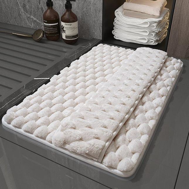 Luxury Plush Memory Foam Bath Mat with Foot Drying Panel - Super Absorbent & Non-Slip Bathroom Rug(Checkered beige).