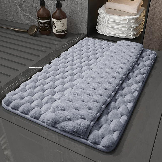 Luxury Plush Memory Foam Bath Mat with Foot Drying Panel - Super Absorbent & Non-Slip Bathroom Rug(Checkered gray).