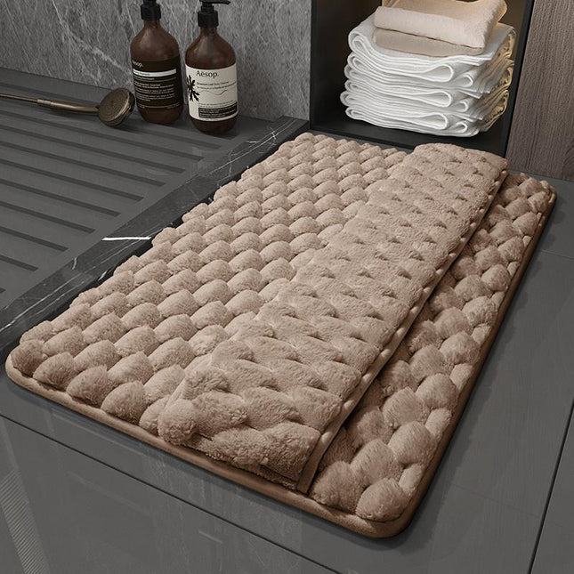 Luxury Plush Memory Foam Bath Mat with Foot Drying Panel - Super Absorbent & Non-Slip Bathroom Rug(Checkered brown).