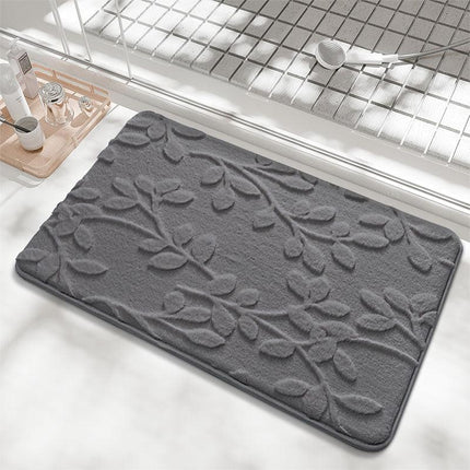 Plush Embossed Leaf Bath Mat - Ultra Soft, Absorbent & Non-Slip Bathroom Rug(Dark gray 50*80㎝).