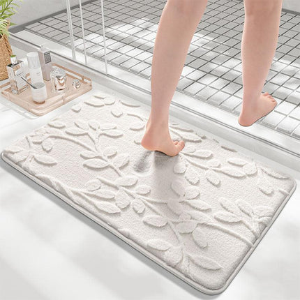 Plush Embossed Leaf Bath Mat - Ultra Soft, Absorbent & Non-Slip Bathroom Rug(Dark gray 50*80㎝).