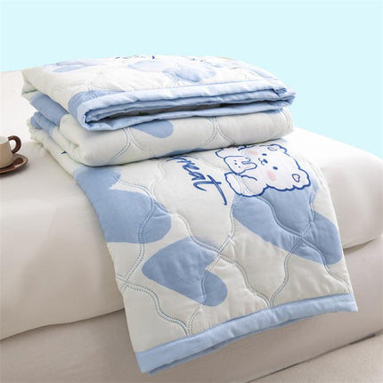 Lightweight Reversible Summer Quilt - Soft, Breathable & Machine Washable Comforter(150x200cm Blue Heart).