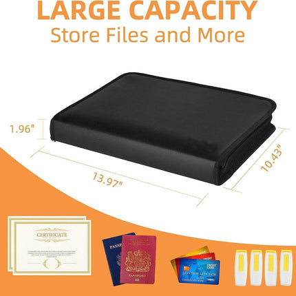 Fireproof & Waterproof Expanding File Folder Organizer with Zipper - Large Capacity Document Safe Bag(Black no-handle model).