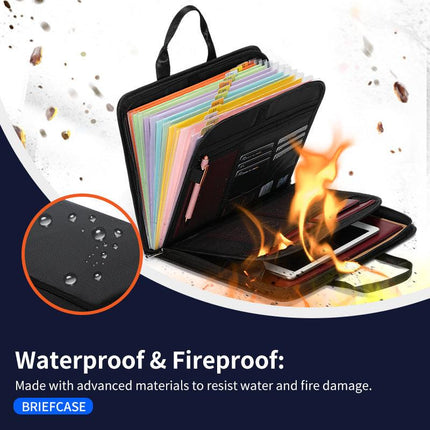 Fireproof & Waterproof Expanding File Folder Organizer with Zipper - Large Capacity Document Safe Bag(Black with handle model).