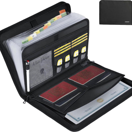 Fireproof & Waterproof Expanding File Folder Organizer with Zipper - Large Capacity Document Safe Bag(Silver zipper handle model).