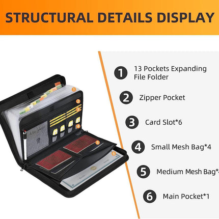 Fireproof & Waterproof Expanding File Folder Organizer with Zipper - Large Capacity Document Safe Bag(Silver zipper handle model).
