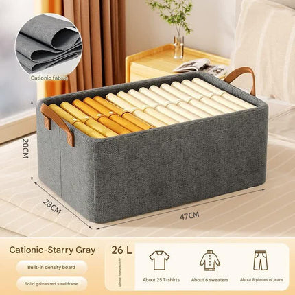 2pc Foldable Fabric Storage Bin with Steel Frame & Handles - 26L Stackable Closet Organizer(Grey).