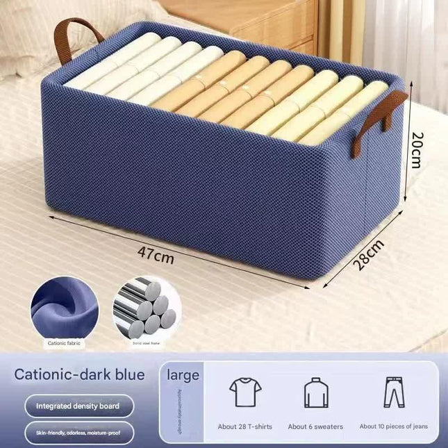 2pc Foldable Fabric Storage Bin with Steel Frame & Handles - 26L Stackable Closet Organizer(Blue).