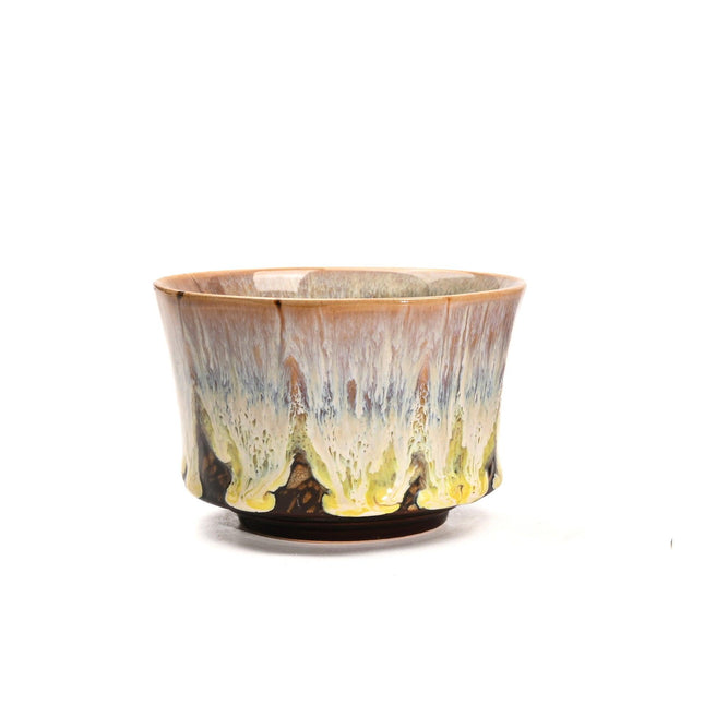 Yellow 225ml Ceramic Kiln Glazed Coffee Latte Art Cup - Retro Style Matcha Bowl.