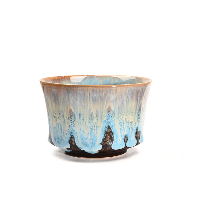 Blue 225ml Ceramic Kiln Glazed Coffee Latte Art Cup - Retro Style Matcha Bowl.
