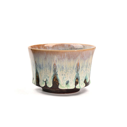 Beige 225ml Ceramic Kiln Glazed Coffee Latte Art Cup - Retro Style Matcha Bowl.