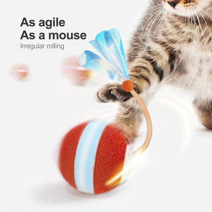 Blue Interactive Smart Electric Cat Toy Ball - Automatic Irregular Rolling Teaser for Independent Play.