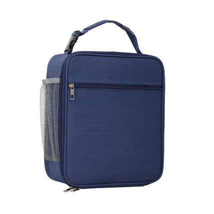 Navy Blue Portable Insulated Lunch Bag - Large Capacity Thermal Cooler Tote with Shoulder Strap for Work, School, and Picnic.