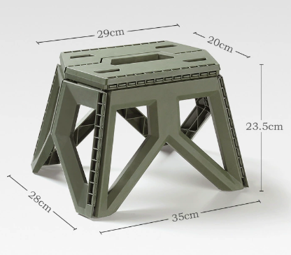 Army Green Portable Folding Stool - Compact Lightweight Plastic Step Stool for Camping, Fishing, Kids, and Home Use.