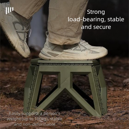 Army Green Portable Folding Stool - Compact Lightweight Plastic Step Stool for Camping, Fishing, Kids, and Home Use.