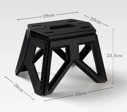 Black Portable Folding Stool - Compact Lightweight Plastic Step Stool for Camping, Fishing, Kids, and Home Use.