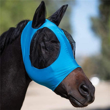 Blue 2-PCS Breathable Horse Fly Mask Set - Equestrian Fly Veils with Ears for Insect Control and Comfort.