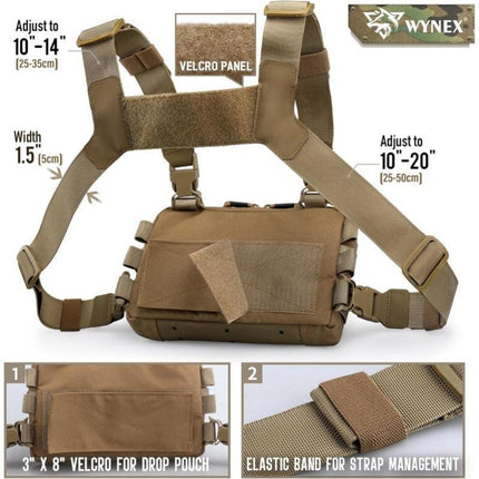 Khaki Minimalist Tactical Chest Rig - Lightweight Recon Pouch with Laser-Cut MOLLE & Quick-Release Buckles.