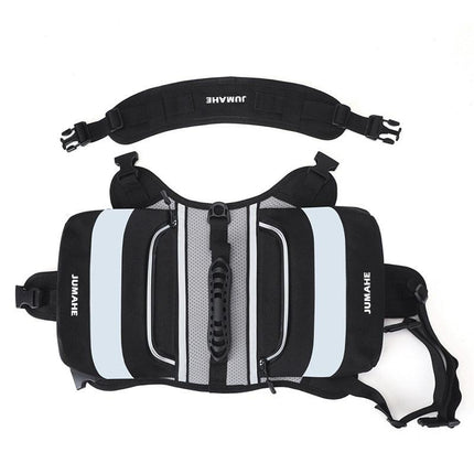 Black Saddle Bag Dog Backpack - Adjustable Harness Pack for Hiking, Camping & Travel with Medium to Large Dogs.
