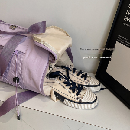 Purple Stylish Sports Gym Bag for Women - Lightweight Travel Duffel with Wet/Dry Pocket.