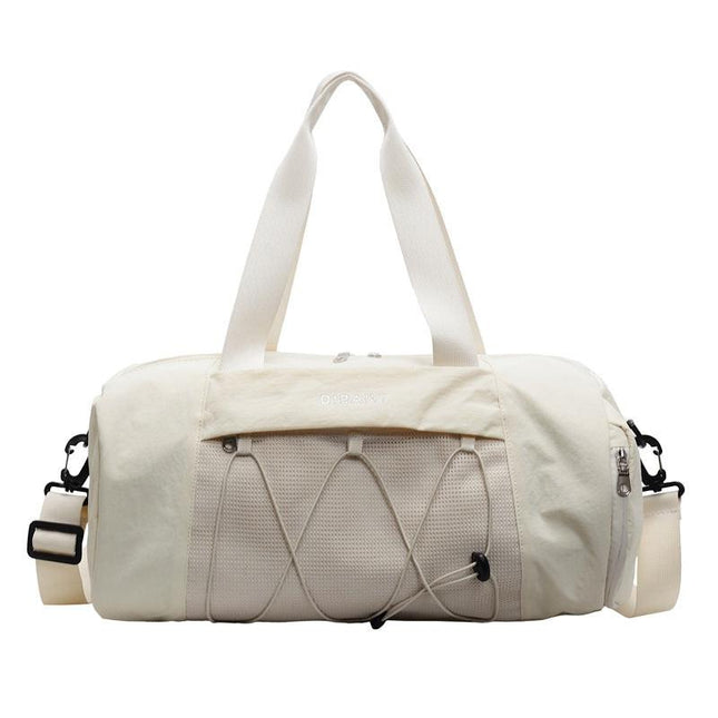 Beige Stylish Sports Gym Bag for Women - Lightweight Travel Duffel with Wet/Dry Pocket.