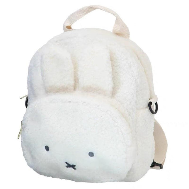 White Adorable Sherpa Animal Mini Backpack - Cute Bunny & Bear Convertible Crossbody Bag for Girls.