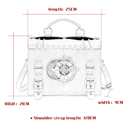 Retro Steampunk Satchel Bag with Decorative Clock & Gears - Gothic Crossbody Purse.