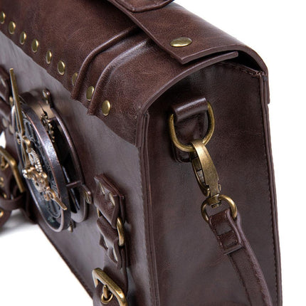 Retro Steampunk Satchel Bag with Decorative Clock & Gears - Gothic Crossbody Purse.