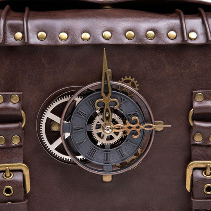 Retro Steampunk Satchel Bag with Decorative Clock & Gears - Gothic Crossbody Purse.