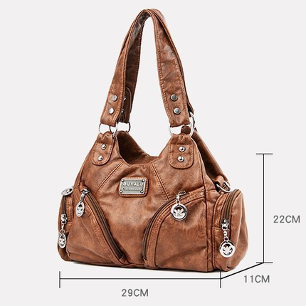 Wine Red Vintage Soft Leather Hobo Bag for Women - Multi-Pocket Shoulder Purse & Crossbody Handbag.
