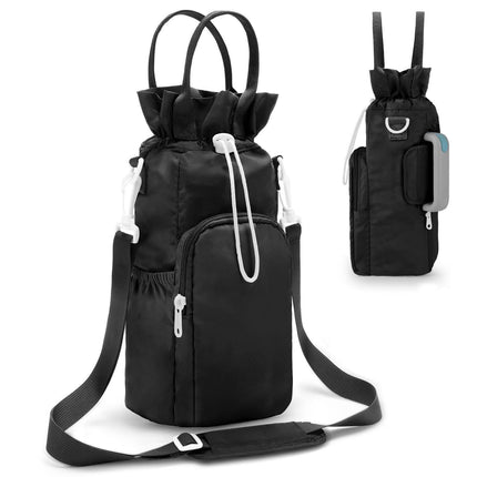 Black Protective Crossbody Water Bottle Holder with Pockets, Fits 40oz Stanley Tumbler.