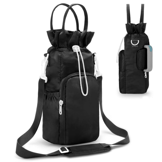 Black Protective Crossbody Water Bottle Holder with Pockets, Fits 40oz Stanley Tumbler.