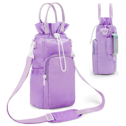 Purple Protective Crossbody Water Bottle Holder with Pockets, Fits 40oz Stanley Tumbler.