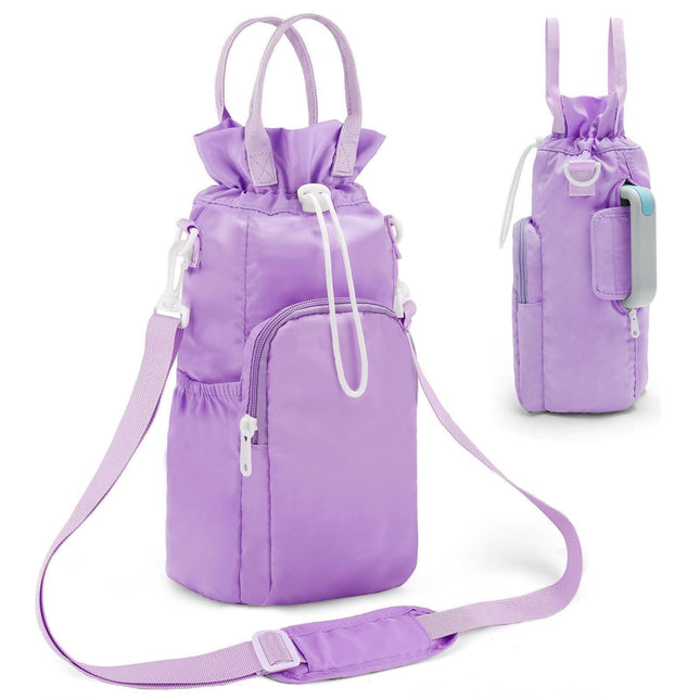 Purple Protective Crossbody Water Bottle Holder with Pockets, Fits 40oz Stanley Tumbler.