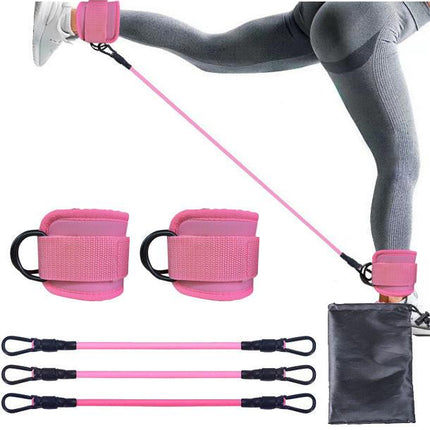 Pink Silver Snap Resistance Bands Set with Ankle Straps for Glute Kickbacks & Leg Workouts (10-30lbs).