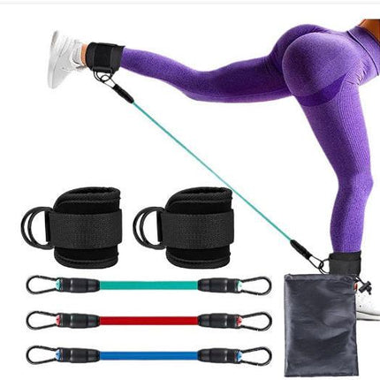 Red-blue-green  Black SnapResistance Bands Set with Ankle Straps for Glute Kickbacks & Leg Workouts (10-30lbs).