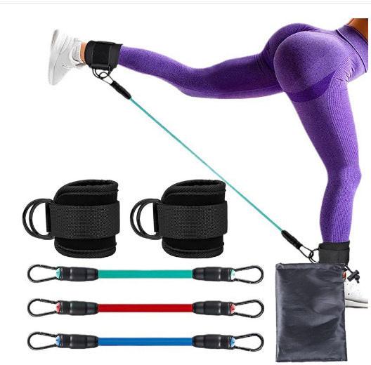 Red-blue-green  Black SnapResistance Bands Set with Ankle Straps for Glute Kickbacks & Leg Workouts (10-30lbs).