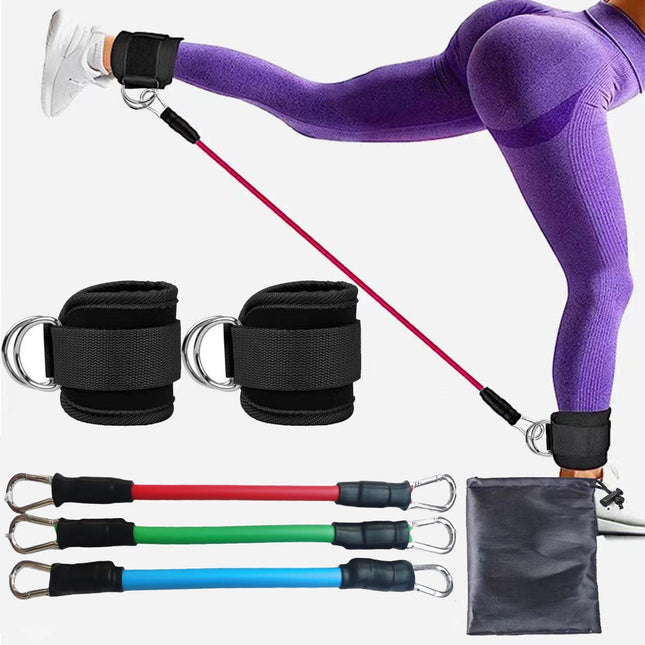 Red-blue-green  Silver SnapResistance Bands Set with Ankle Straps for Glute Kickbacks & Leg Workouts (10-30lbs).