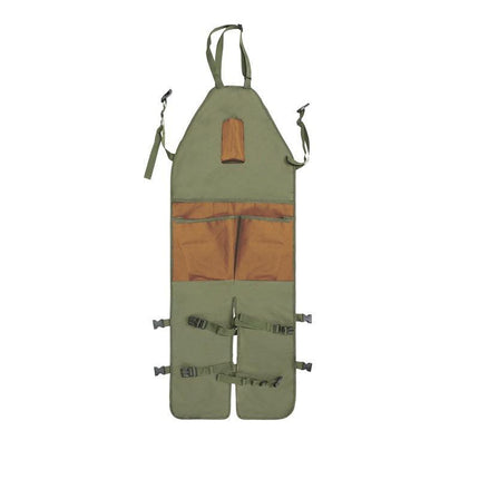 Brown Pocket Heavy-Duty Gardening Apron with Adjustable Straps and Multi-Pocket Design.