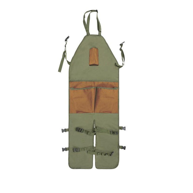 Brown Pocket Heavy-Duty Gardening Apron with Adjustable Straps and Multi-Pocket Design.