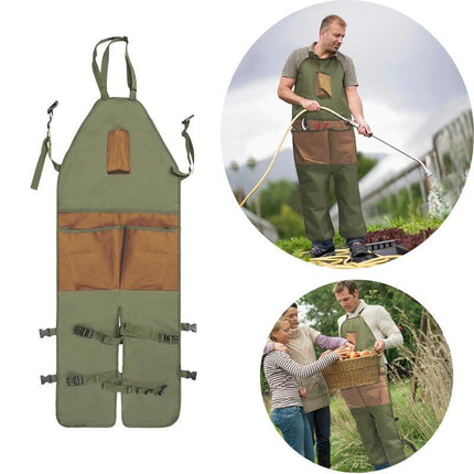 Brown Pocket Heavy-Duty Gardening Apron with Adjustable Straps and Multi-Pocket Design.
