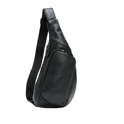 Black Men's Leather Sling Backpack - Casual Crossbody Chest Bag.