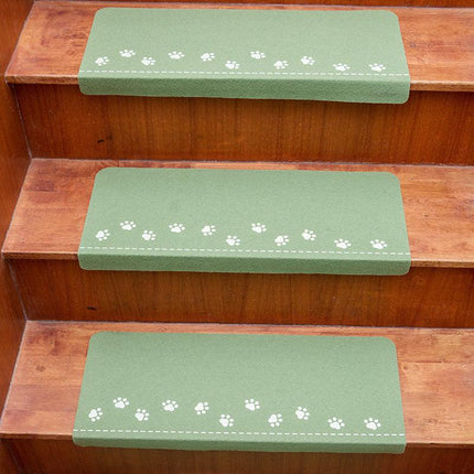 3-Pack Green Non-Slip Luminous Stair Treads - Self-Adhesive Pet Paw Print Stair Mats 55x22x4.5cm.