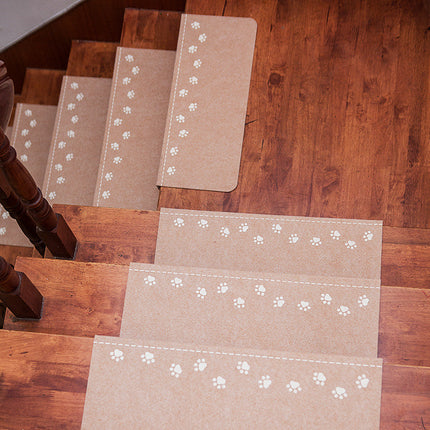 3-Pack Beige Non-Slip Luminous Stair Treads - Self-Adhesive Pet Paw Print Stair Mats 55x22x4.5cm.