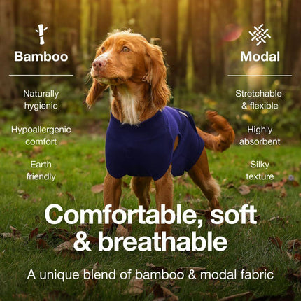 M/L Blue Premium Pet Physiological Suit - Comfortable & Breathable Bamboo Modal Recovery Suit.