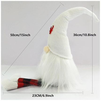 2-Pack Christmas Gnome Decorations - Red & White Long Leg Faceless Santa Elf Plush Ornaments.