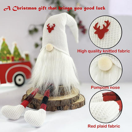 2-Pack Christmas Gnome Decorations - Red & White Long Leg Faceless Santa Elf Plush Ornaments.